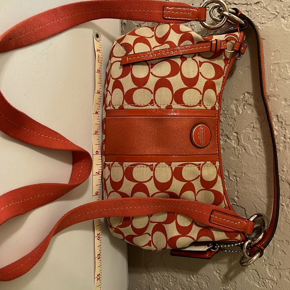 Coach 31181E Signature C Print Stripe Demi Crossbody Bag Khaki Tomato Orange